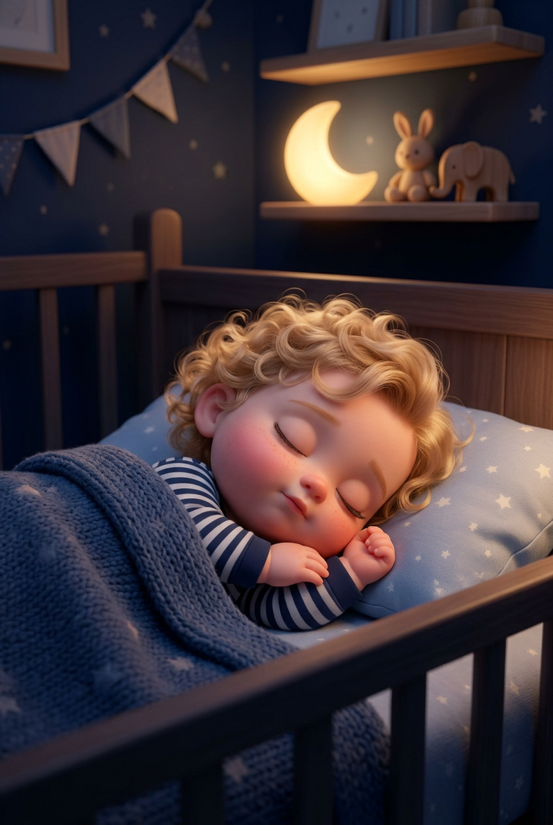 Sleeping baby with gentle nursery light