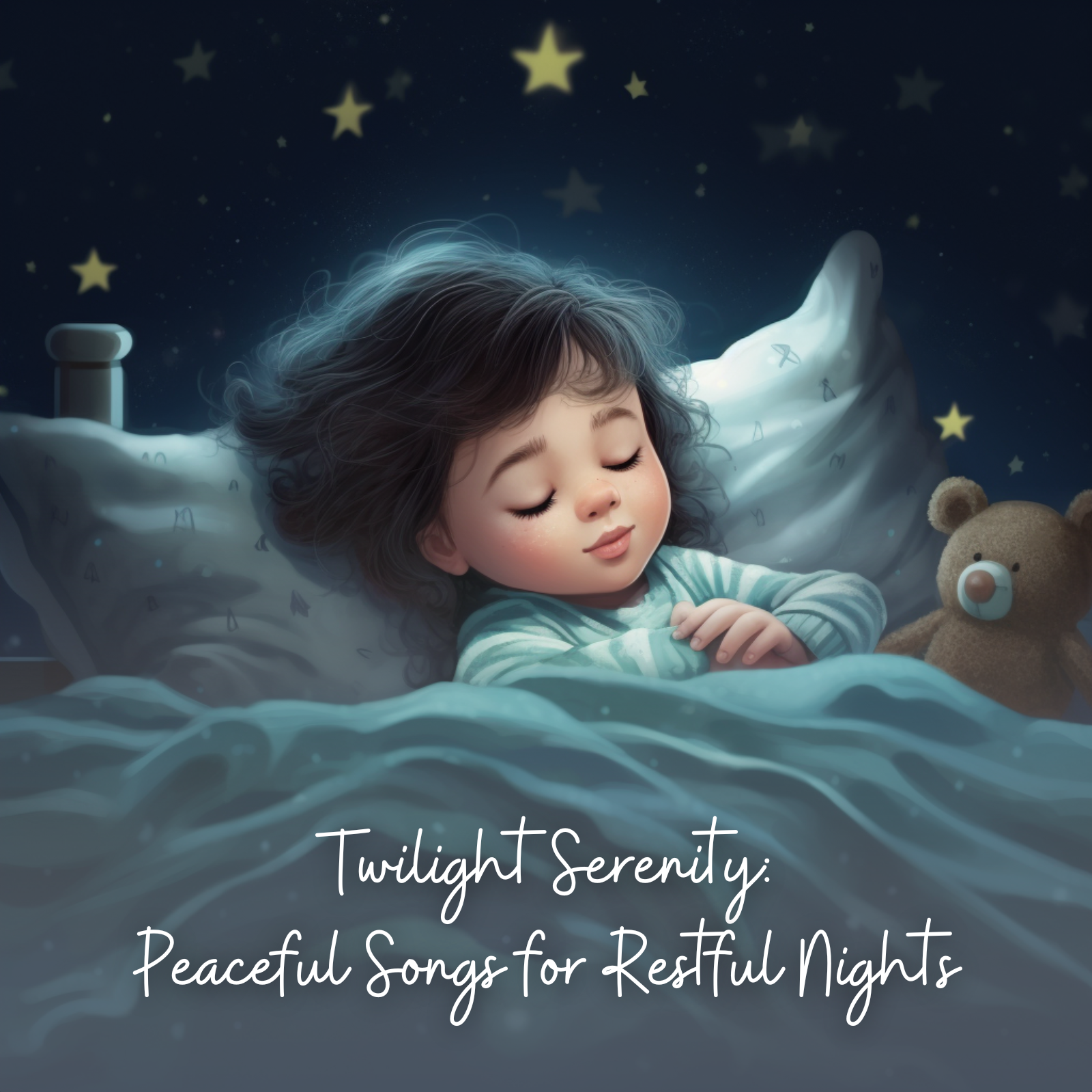 female toddler sleeping in bed peacefully, serene nighttime scene